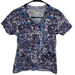 Wonderwink Wonder Flex Scrub Top Womens Size XS Purple Spotted Medical Uniform